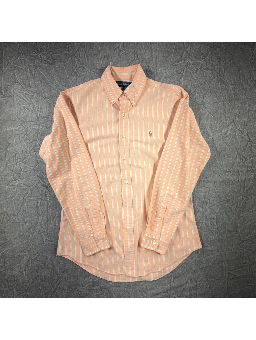 Ralph Lauren Custom Fit Green Stripe VTG Mens M Orange Shirt
